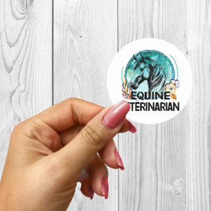 Equine Veterinarian, Line Art Vintage Horse Flower Square Sticker