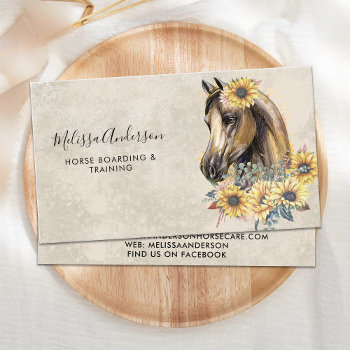 Equine Vintage Horse Sunflowers Equestrian Business Card by BlackDogArtJudy at Zazzle