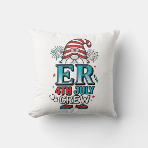 ER 4th July Crew Patriotic Gnome Shirt Design_1 Throw Pillow