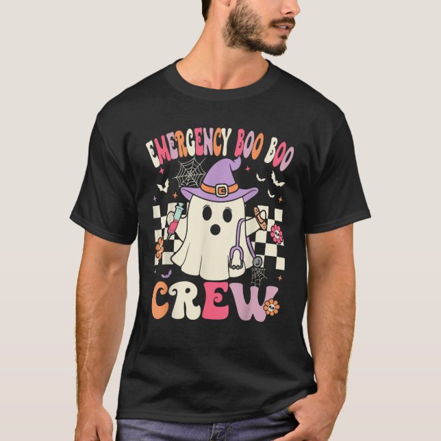 ER Boo Crew Groovy Emergency Room Nurse Funny Hall T-Shirt (Front)