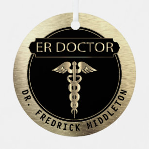 ER Doctor  👨‍⚕️ - Black and Gold Metal Ornament