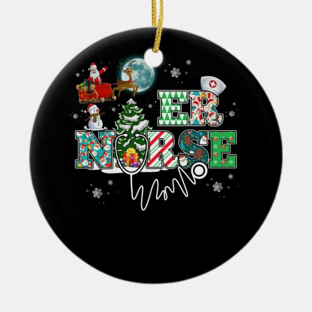 ER Emergency Room Nurse Stethoscope Christmas Ceramic Ornament (Front)