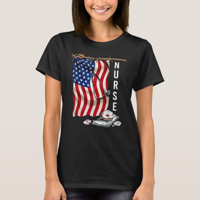 ER Nurse 4th of July American Flag Patriotic USA S T-Shirt (Front)