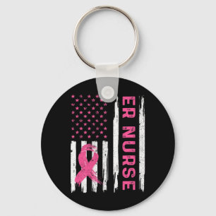 ER Nurse American Flag Nurse Breast Cancer Awarene Keychain