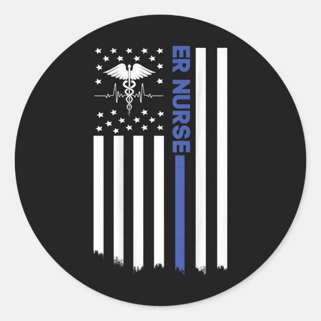 ER Nurse American Flag Nursing ER EMT Nurse Classic Round Sticker (Front)