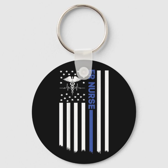 ER Nurse American Flag Nursing ER EMT Nurse Keychain (Front)