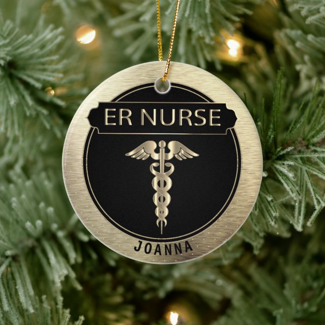 ER Nurse  👩‍⚕️ - Black and Gold Ceramic Ornament (Tree)