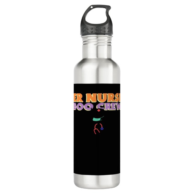 ER Nurse Boo Crew Emergency Room Nurse Halloween C Stainless Steel Water Bottle (Front)
