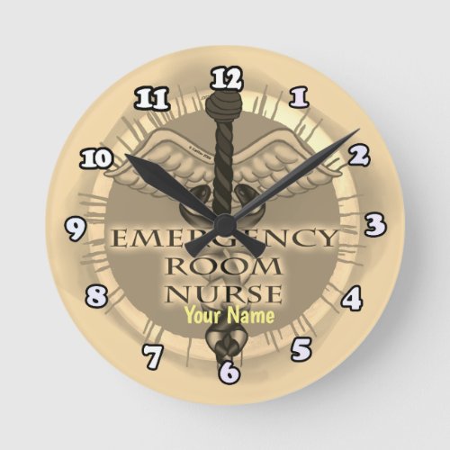 ER Nurse Caduceus custom name Round Clock