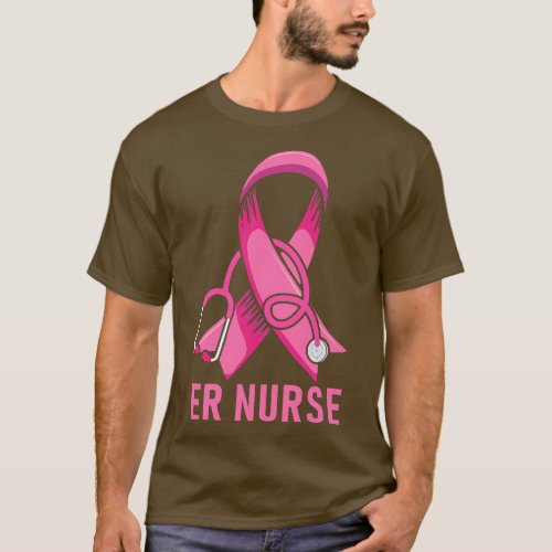 ER Nurse Life Stethoscope Pink Ribbon Heart Breast T_Shirt