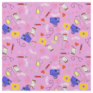 Nurses Care Cotton Fabric by Sykel-Cute Nurse and Care Pink Heather 