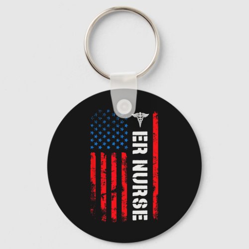 Er Nurse Shirt Retro American Flag 4th Of July Rn  Keychain