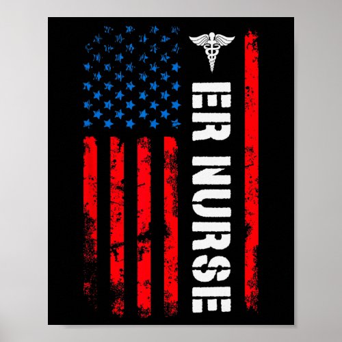 Er Nurse Shirt Retro American Flag 4th Of July Rn  Poster