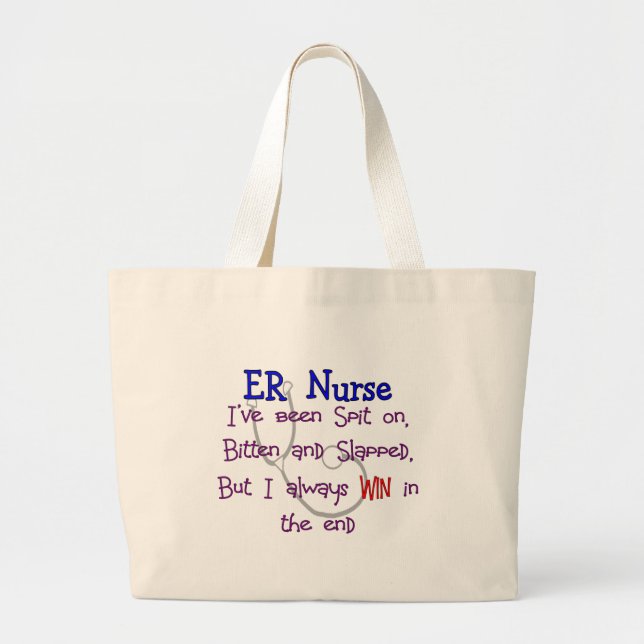 ER Nurse "SPIT ON BITTEN  and SLAPPED" Large Tote Bag (Front)