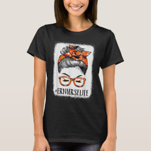 Er Nurse Women Messy Bun Pumpkin Halloween Spider T-Shirt
