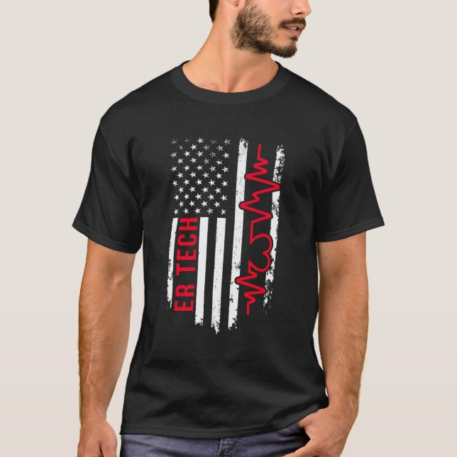Er Tech Us Flag Emergency Room Technician Emergenc T-Shirt (Front)