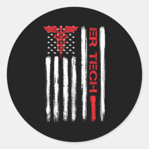 Er Tech Us Flag Emergency Room Technologists Techn Classic Round Sticker