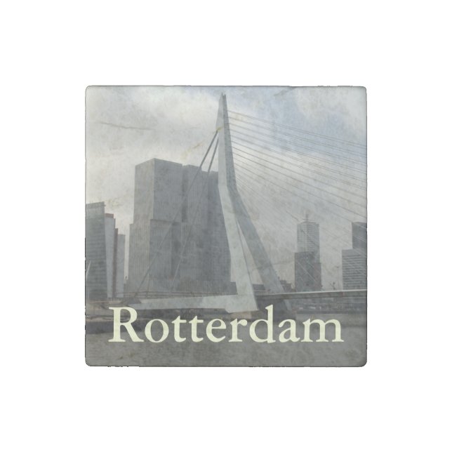 Erasmus Bridge, Rotterdam Stone Magnet (Front)