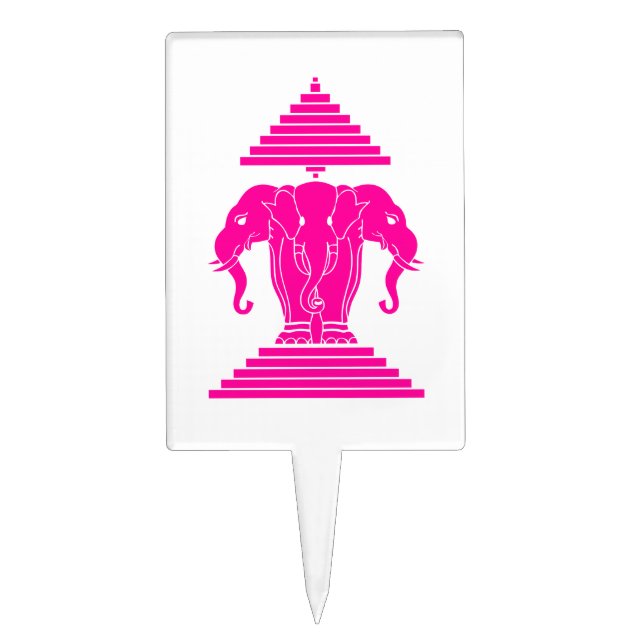 Erawan Pink Three Headed Elephant Lao / Laos Flag Cake Topper (Front)