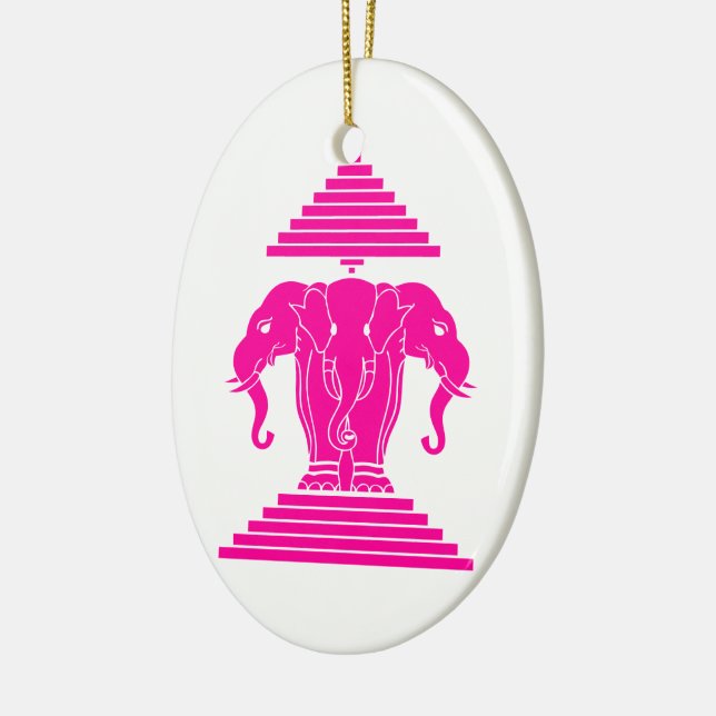 Erawan Pink Three Headed Elephant Lao / Laos Flag Ceramic Ornament (Left)