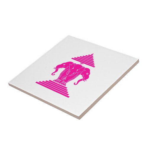 Erawan Pink Three Headed Elephant Lao  Laos Flag Ceramic Tile