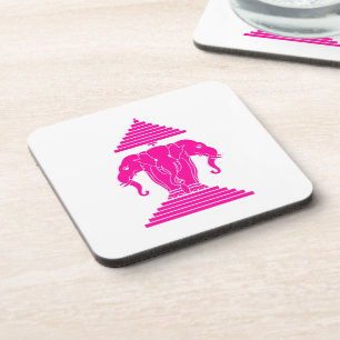 Erawan Pink Three Headed Elephant Lao / Laos Flag Coaster
