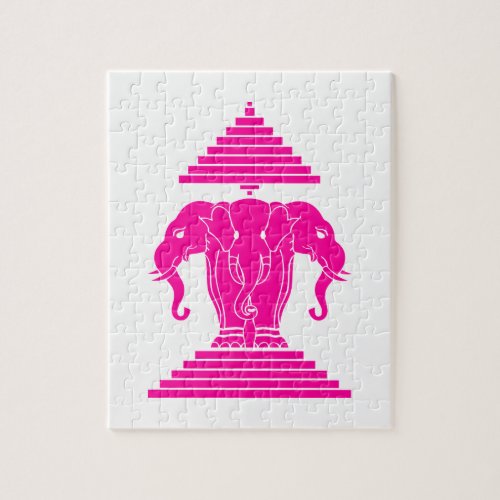 Erawan Pink Three Headed Elephant Lao  Laos Flag Jigsaw Puzzle