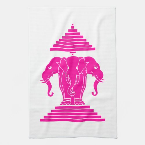 Erawan Pink Three Headed Elephant Lao  Laos Flag Kitchen Towel