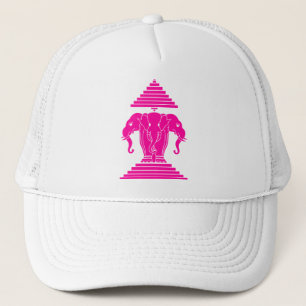 Erawan Pink Three Headed Elephant Lao / Laos Flag Trucker Hat