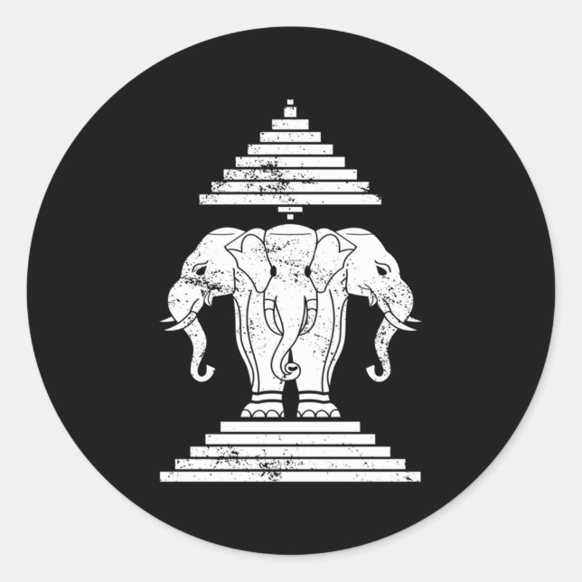 Erawan Sabaidi Greeting 3 Headed Elephant Kingdom  Classic Round Sticker (Front)