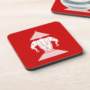 Erawan Three Headed Elephant Lao / Laos Flag Beverage Coaster