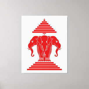Erawan Three Headed Elephant Lao / Laos Flag Canvas Print