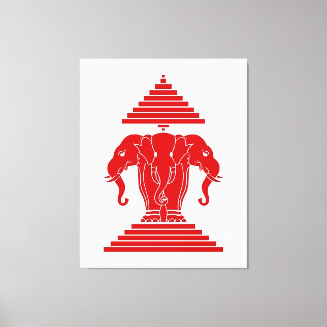 Erawan Three Headed Elephant Lao / Laos Flag Canvas Print (Front)
