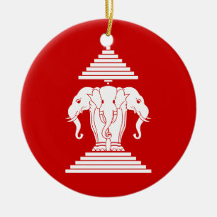 Erawan Three Headed Elephant Lao / Laos Flag Ceramic Ornament
