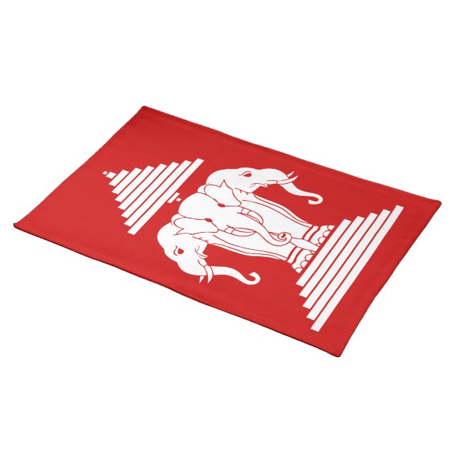 Erawan Three Headed Elephant Lao / Laos Flag Cloth Placemat (On Table)