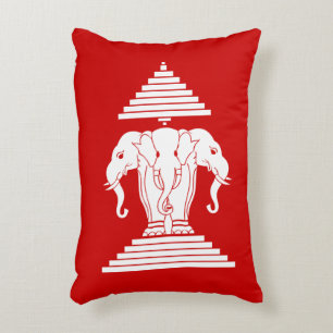Erawan Three Headed Elephant Lao / Laos Flag Decorative Pillow