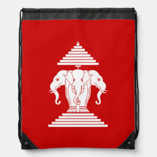 Erawan Three Headed Elephant Lao / Laos Flag Drawstring Bag