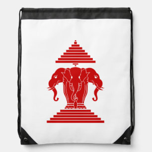 Erawan Three Headed Elephant Lao / Laos Flag Drawstring Bag