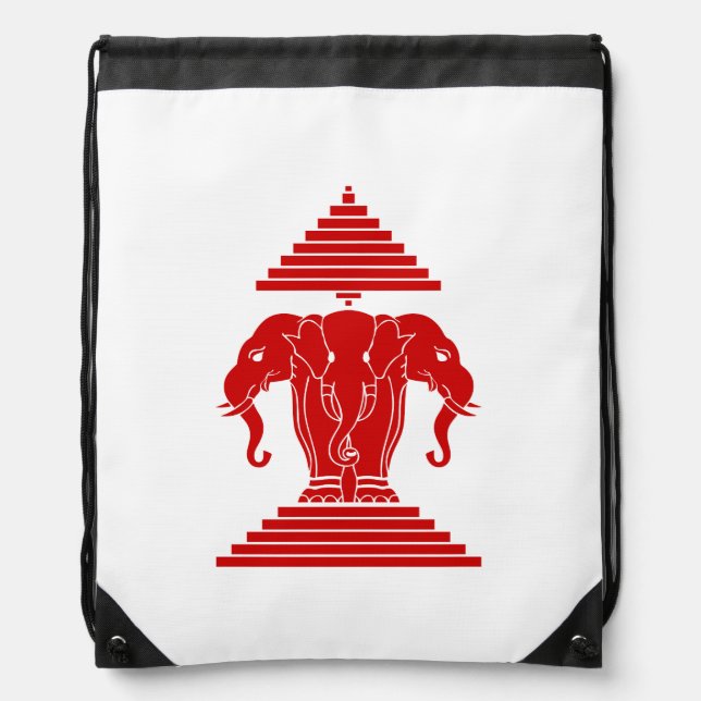 Erawan Three Headed Elephant Lao / Laos Flag Drawstring Bag (Front)