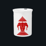 Erawan Three Headed Elephant Lao / Laos Flag Drink Pitcher<br><div class="desc">From 1952 until 1975 the country had a red flag, with a white three-headed elephant (the god Erawan) in the middle. On top of the elephant is a nine-folded umbrella, while the elephant itself stands on a five-level pedestal. The white elephant is a common royal symbol in Southeast Asia, the...</div>
