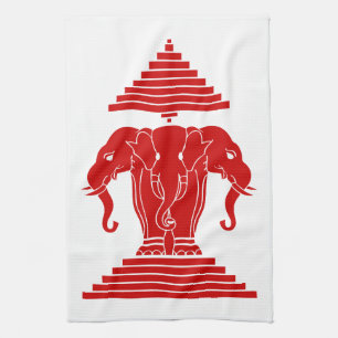 Erawan Three Headed Elephant Lao / Laos Flag Kitchen Towel