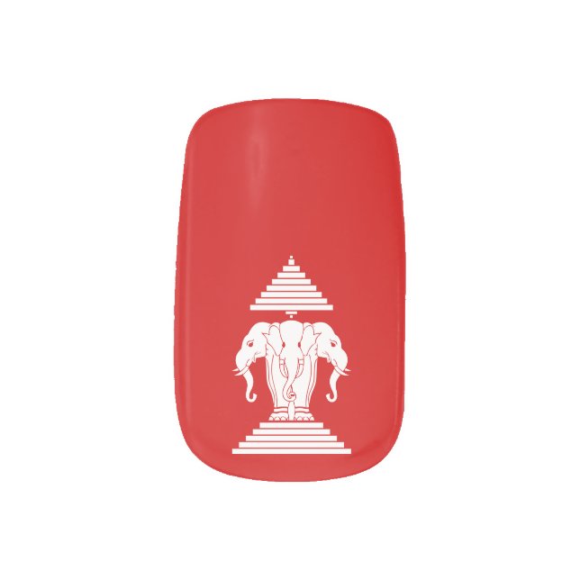 Erawan Three Headed Elephant Lao / Laos Flag Minx Nail Art (Left Thumb)