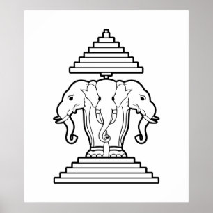 Erawan Three Headed Elephant Lao / Laos Flag Poster