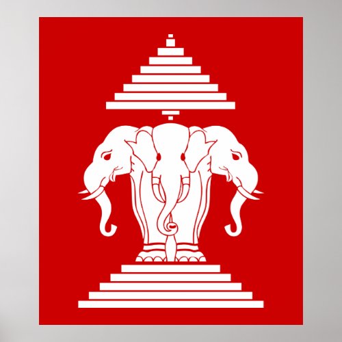Erawan Three Headed Elephant Lao  Laos Flag Poster