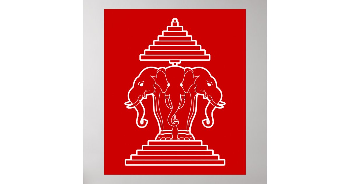 Erawan Three Headed Elephant Lao / Laos Flag Poster ...