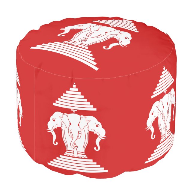 Erawan Three Headed Elephant Lao / Laos Flag Pouf (Angled Back)