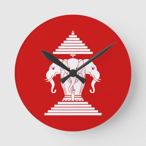 Erawan Three Headed Elephant Lao  Laos Flag Round Clock