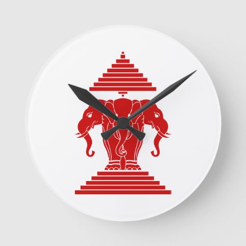 Erawan Three Headed Elephant Lao  Laos Flag Round Clock