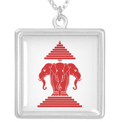 Erawan Three Headed Elephant Lao  Laos Flag Silver Plated Necklace