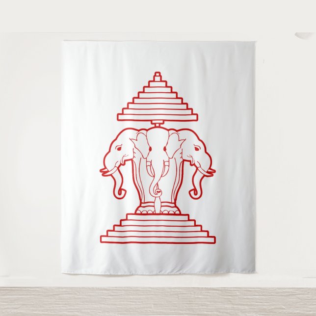 Erawan Three Headed Elephant Lao / Laos Flag Tapestry (Front)